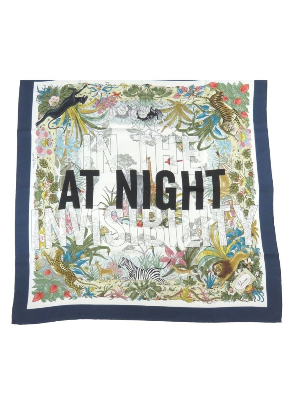 Gucci Art of Silk White Navy Walter Petrone Scarf